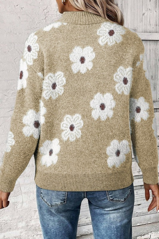 Stilla | Vintage blomsterprint pullover fra 1960'erne med halvmands lynlås