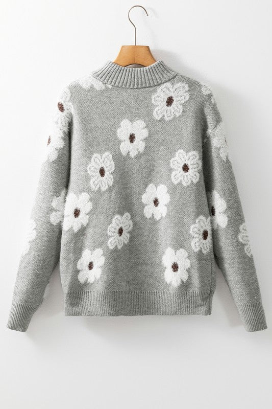 Stilla | Vintage blomsterprint pullover fra 1960'erne med halvmands lynlås