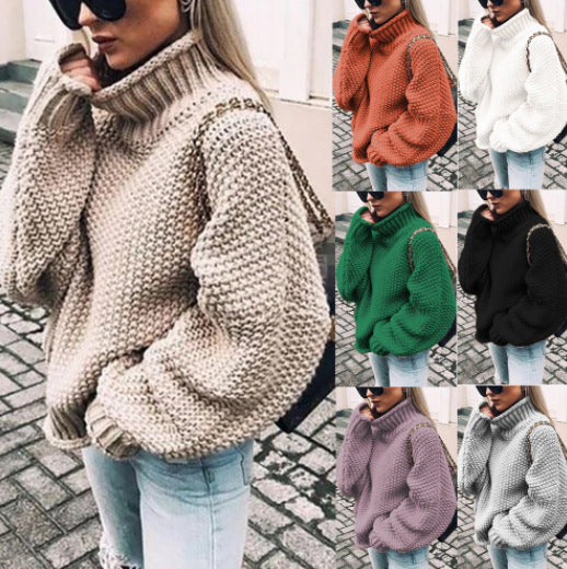 Dame groft strikket sweater med høj krave Stilla