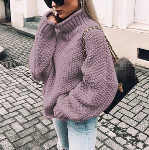 Dame groft strikket sweater med høj krave Stilla