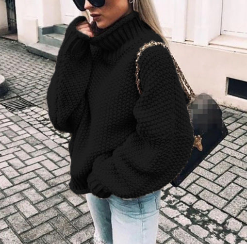 Dame groft strikket sweater med høj krave Stilla