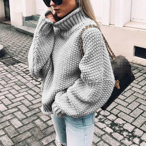 Dame groft strikket sweater med høj krave Stilla