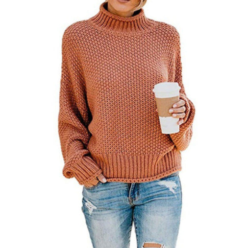 Dame groft strikket sweater med høj krave Stilla