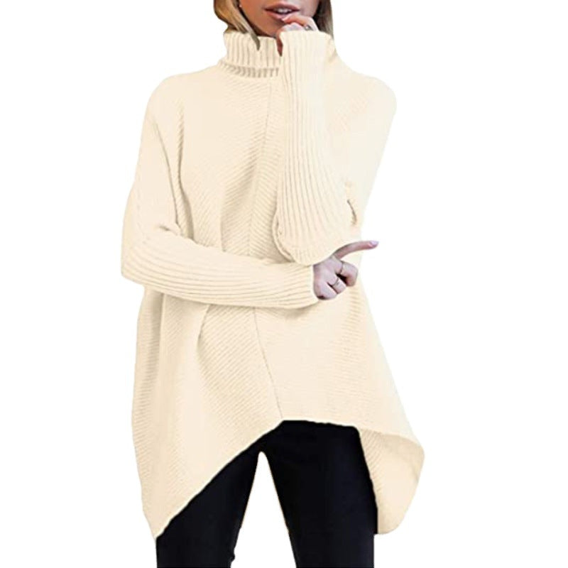 Dame hyggelig rullekrave sweater med struktureret design og asymmetrisk snit Stilla
