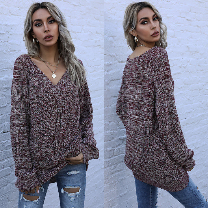 Kvinders oversized strikbluse med V-hals Stilla