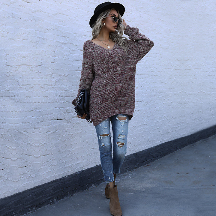 Kvinders oversized strikbluse med V-hals Stilla