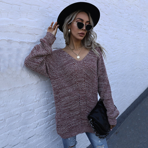 Kvinders oversized strikbluse med V-hals Stilla