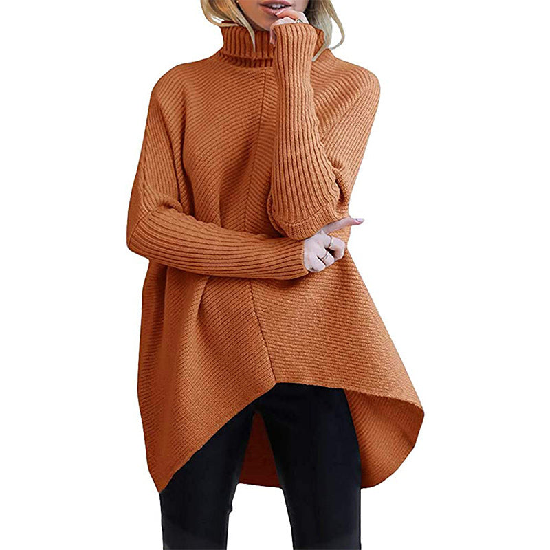 Dame hyggelig rullekrave sweater med struktureret design og asymmetrisk snit Stilla