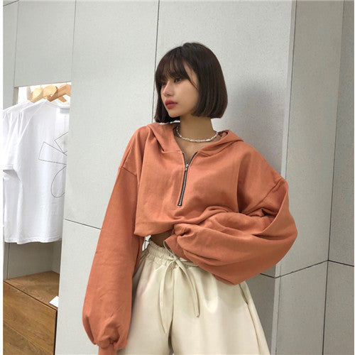 Kvindernes cropped sweatshirtjakke med halv-høj krave Stilla