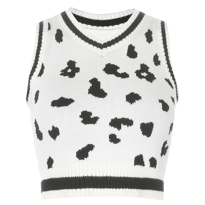 Dame sød strik-crop-top med legende leopardmønster Skovae