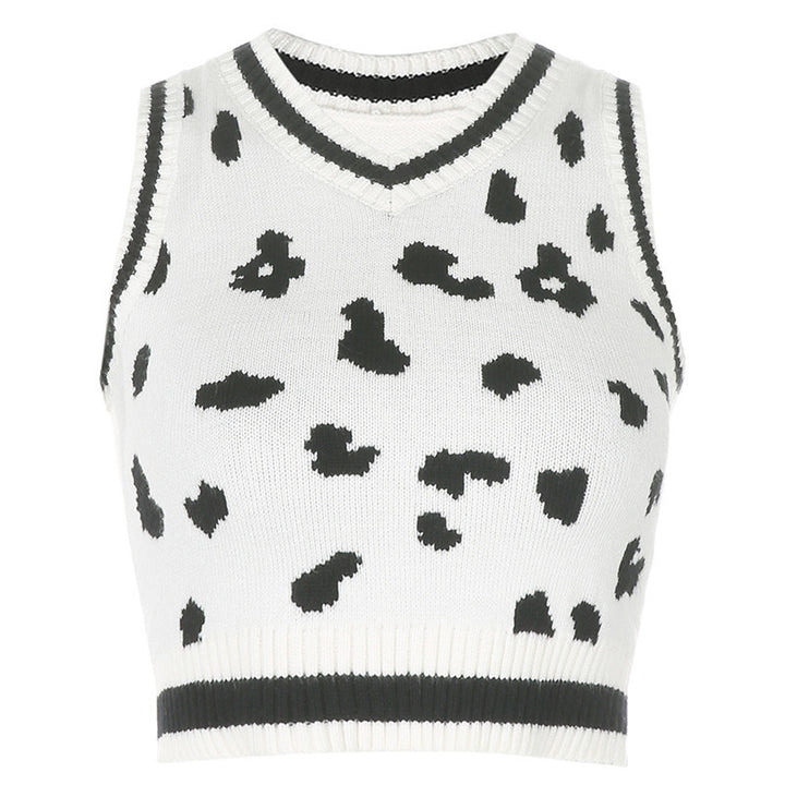 Dame sød strik-crop-top med legende leopardmønster Skovae