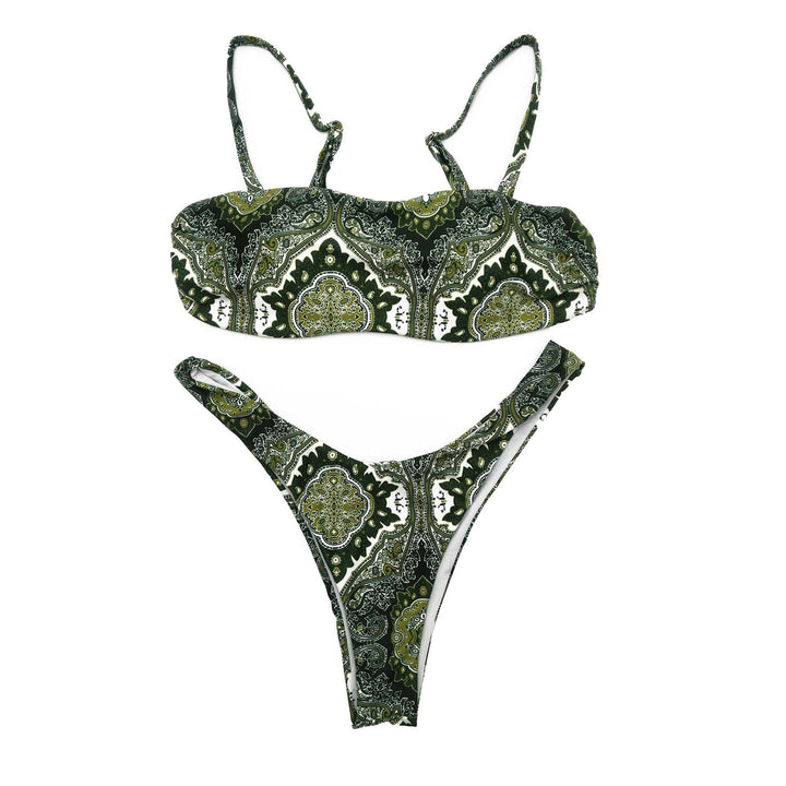 Dame Bandeau-bikini-sæt med filigran grafisk design og legende strop-systemer Stilla