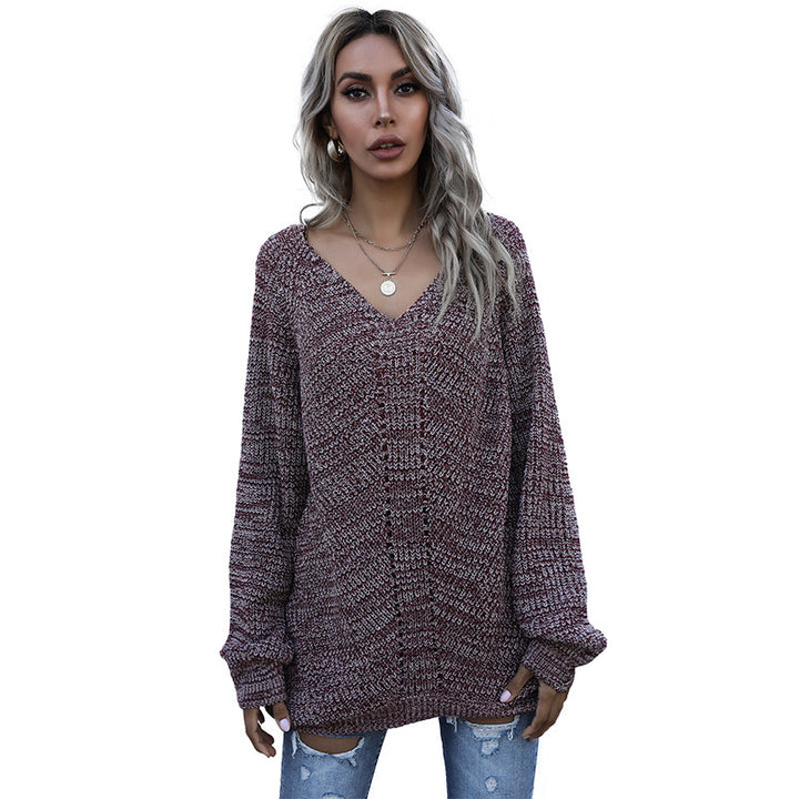 Kvinders oversized strikbluse med V-hals Stilla
