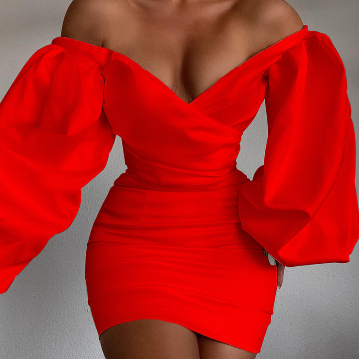Dame Off-Shoulder Minikjole med puffærmet design og figursyet silhuet Stilla
