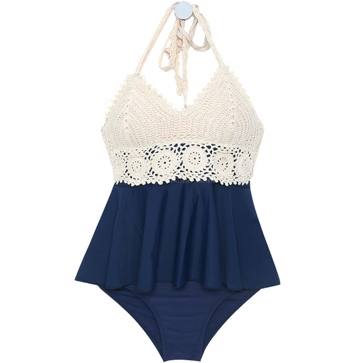 Dame bikini-sæt med hæklede top og højt skåret buks Stilla