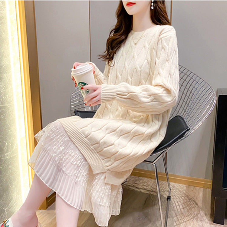 Femme Cozy Langstrikkjole med transparent lag Stilla