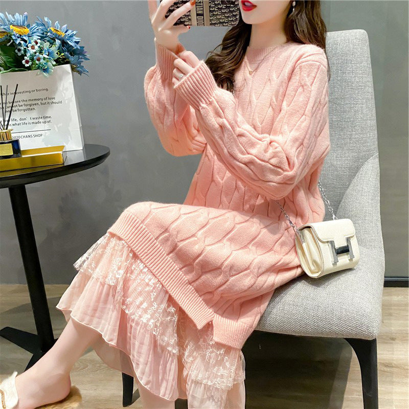 Femme Cozy Langstrikkjole med transparent lag Stilla