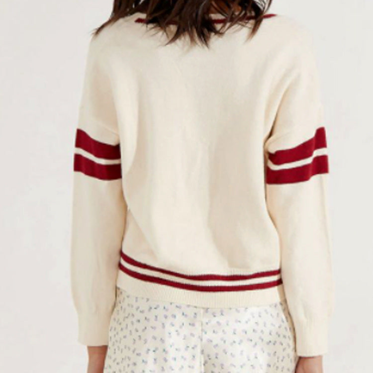 Dame Sporty V-hals Pullover med Striber Stilla