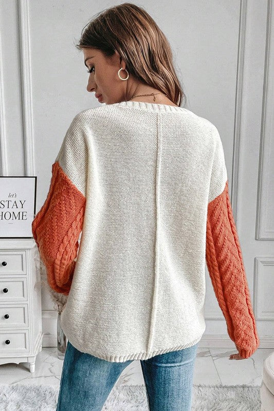 Stilla | Pullover Dame Farveblok Med Påsyede Lommer på Skulderen