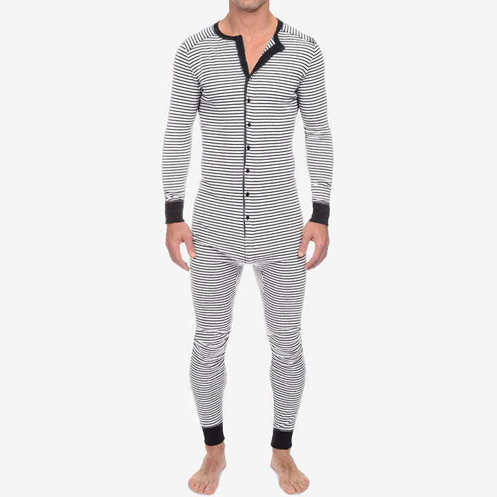 Herrer pyjamas med moderne stribemønster og praktisk knaplukning Stilla