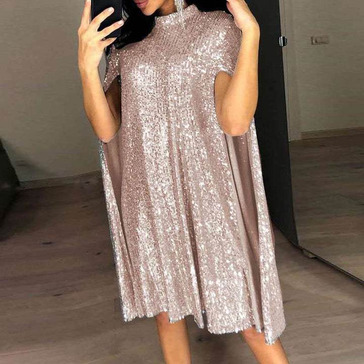 Dame aftenkjole med glitrende cape-snit og glamourøse pailletter stil
