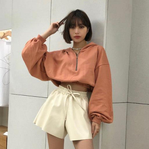 Kvindernes cropped sweatshirtjakke med halv-høj krave Stilla