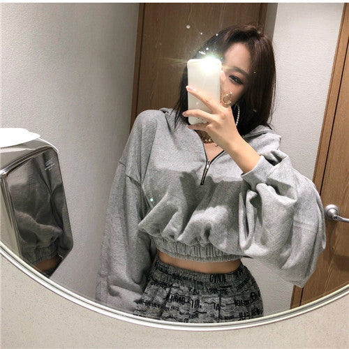 Kvindernes cropped sweatshirtjakke med halv-høj krave Stilla