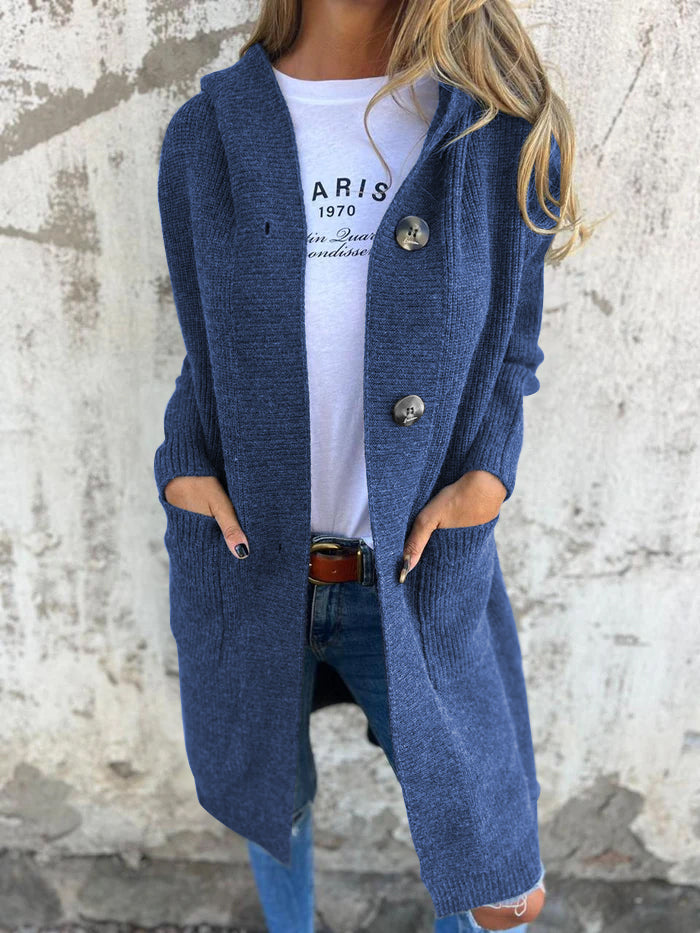 Stilla | Cardigan Lang Åben Front Ribbede Strik Knaplukning & Forlommer