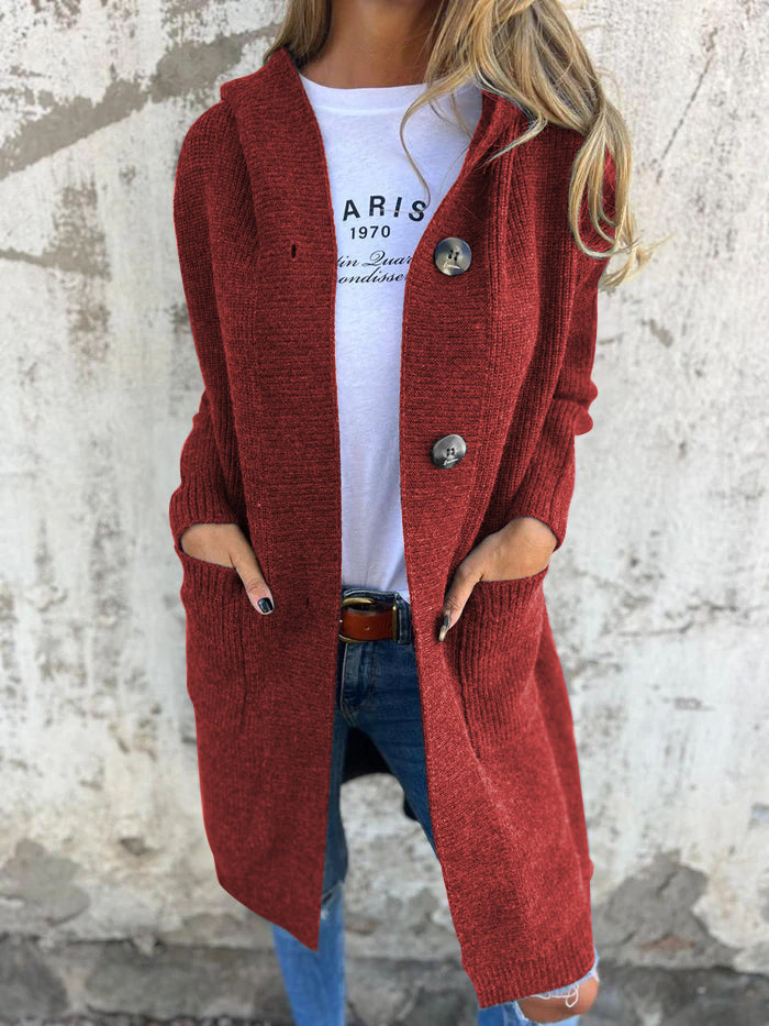 Stilla | Cardigan Lang Åben Front Ribbede Strik Knaplukning & Forlommer