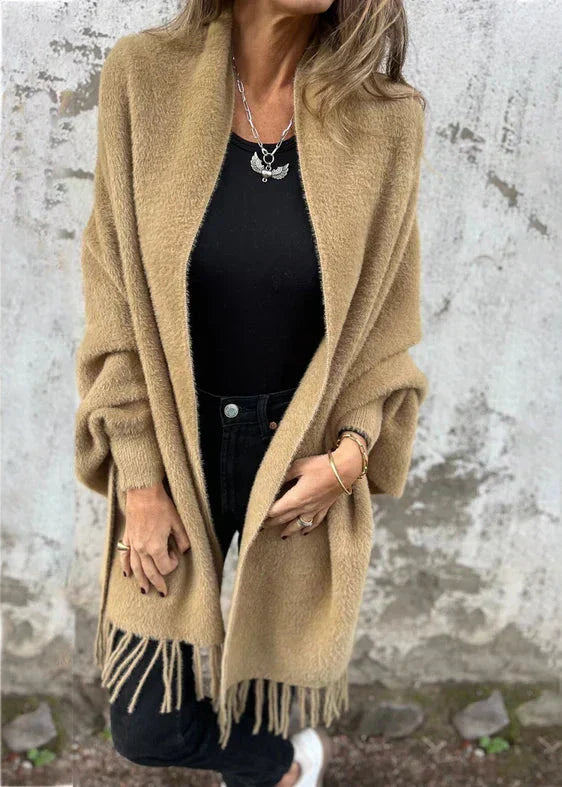 Stilla | Übergroßer Poncho-mantel Mit Quasten