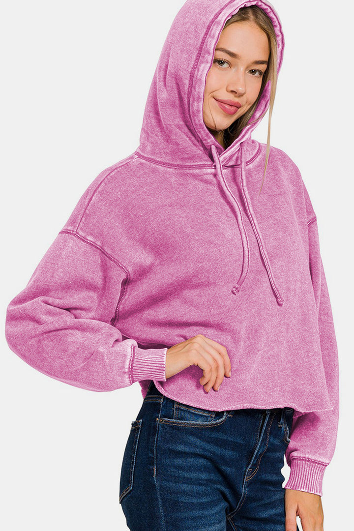 Stilla | Kortærmet sweater med acid washed fleece hættepullover