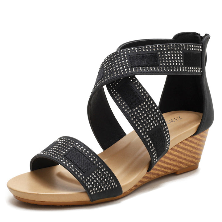 Dame kile sandaler med elastiske remme og strass dekorationer Stilla