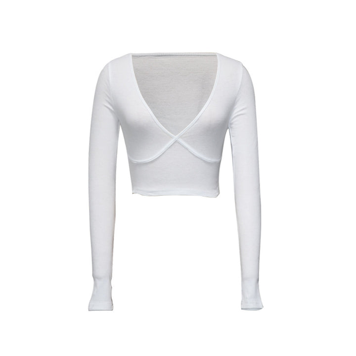 Dame Elegant Langærmet Crop-Top med Voldesign Stilla