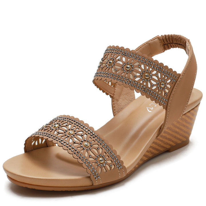 Dame Wedge-sandaler med kunstnerisk brokade dekoration og elastisk remdesign Stilla