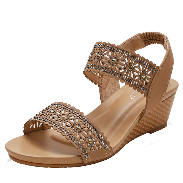 Dame Wedge-sandaler med kunstnerisk brokade dekoration og elastisk remdesign Stilla