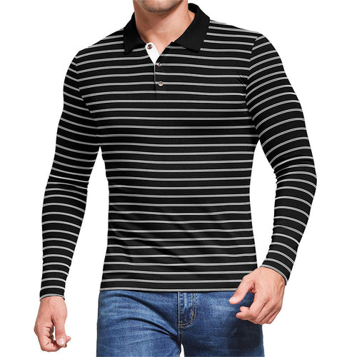 Herrer Langærmet Poloshirt med maritimt stribemønster og åndbare egenskaber Stilla