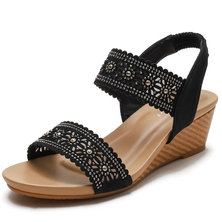 Dame Wedge-sandaler med kunstnerisk brokade dekoration og elastisk remdesign Stilla
