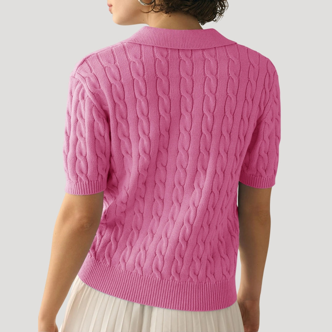 Stilla | Cable Knit Polo Kortærmet Trøje