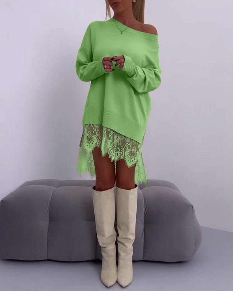 Stilla | Ensfarvet Skulderfri Smal Sweater
