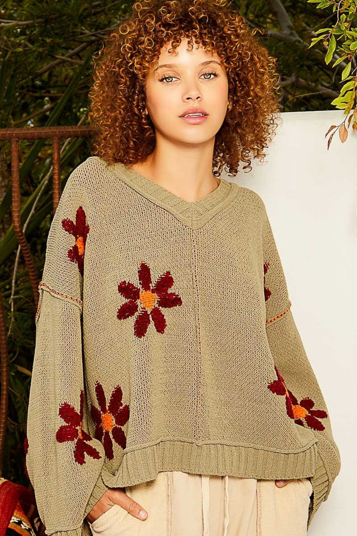 Stilla | V-udskæring Pullover Af Blomstrende Chenille
