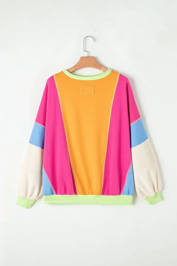 Stilla | Langærmet T-shirt med rund halsudskæring og farveblokeringer