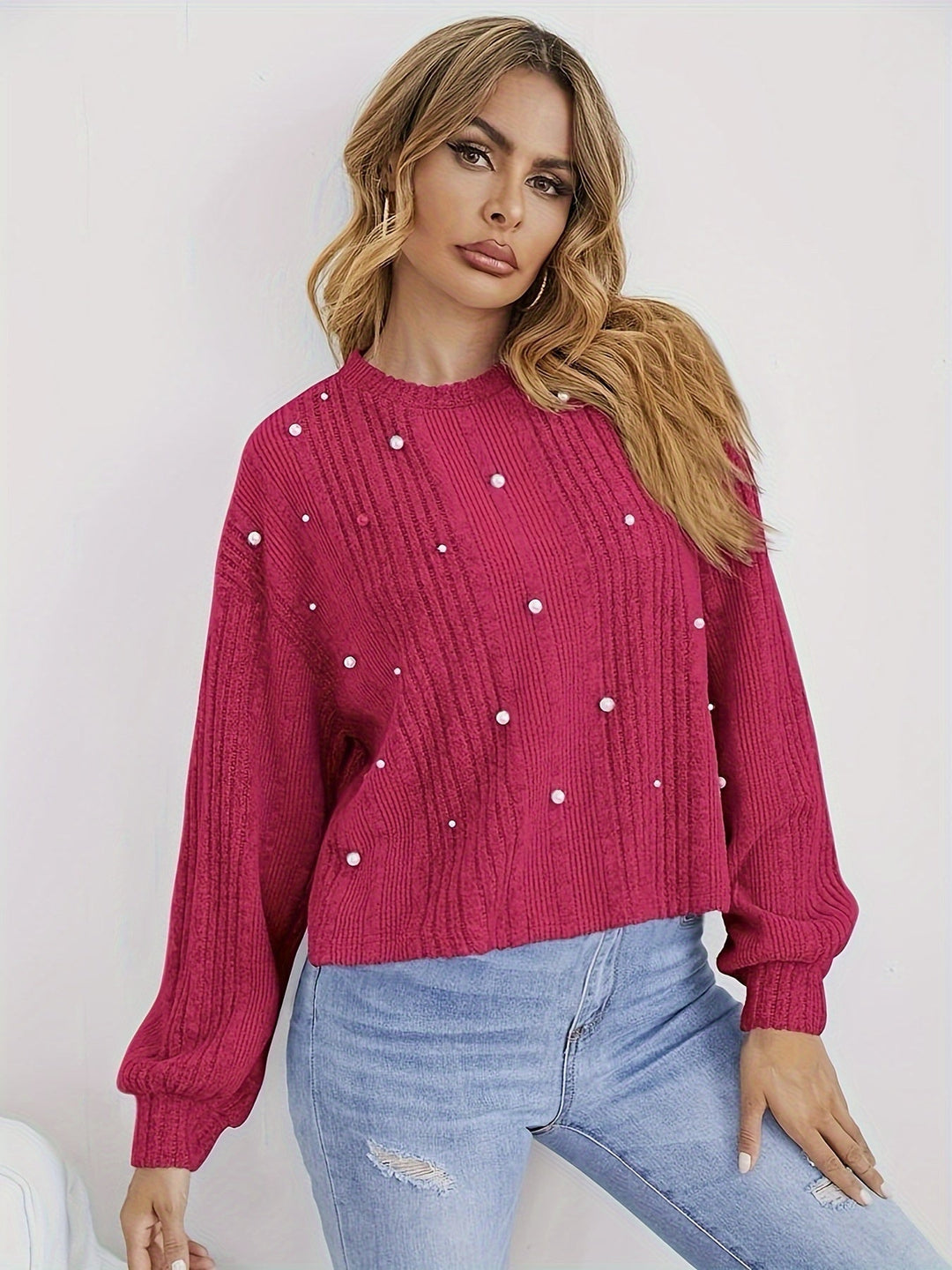 Stilla | Rib Pullover med Perle Detaljer