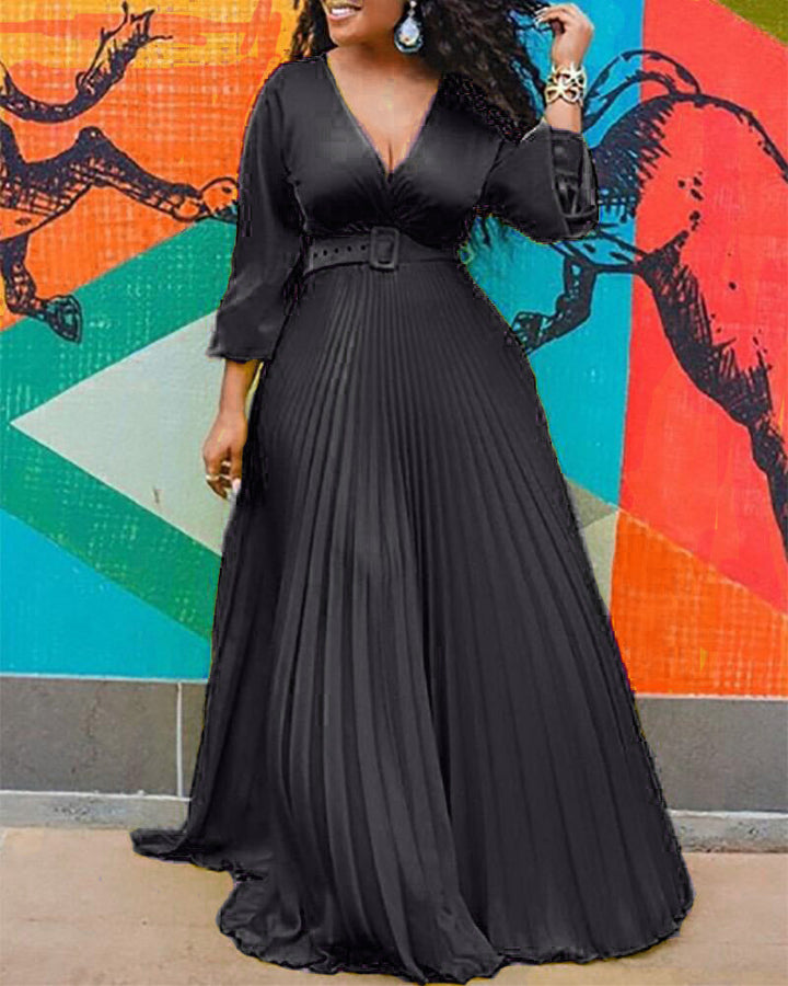 Stilla | Elegant Vintage Chiffon Langeærmet Lang Kjole