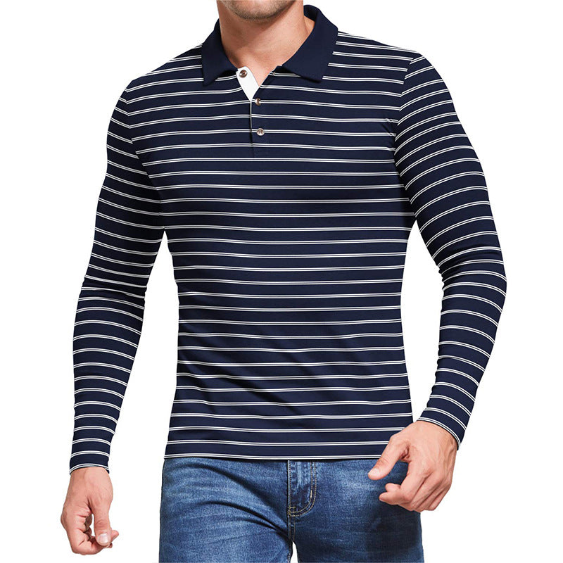 Herrer Langærmet Poloshirt med maritimt stribemønster og åndbare egenskaber Stilla