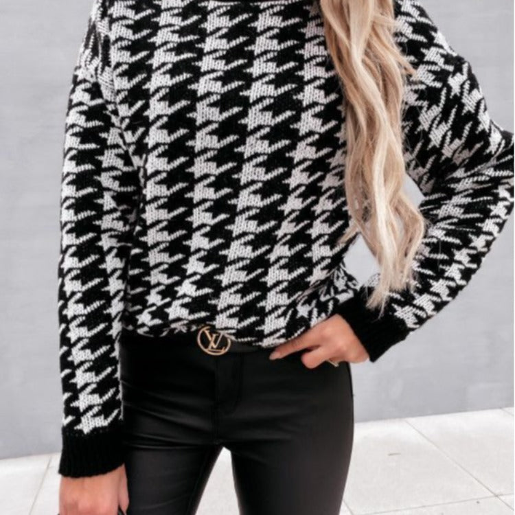 Kvinders sweater med moderne hounds-tooth mønster og afslappet pasform Stilla