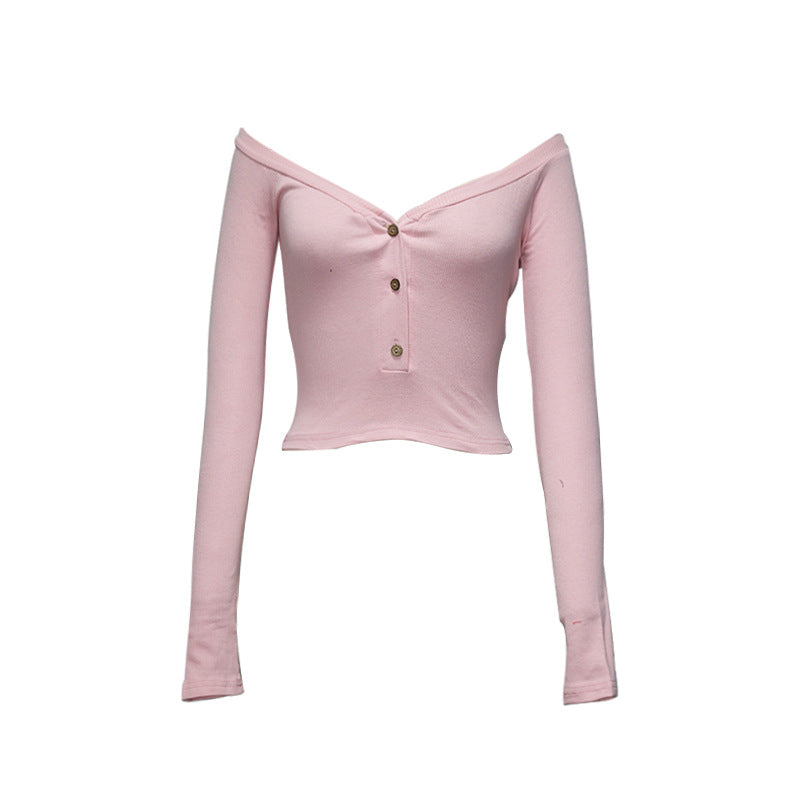 Dame Langærmet Crop-Top med slidsudskæring og knapdetaljer Stilla