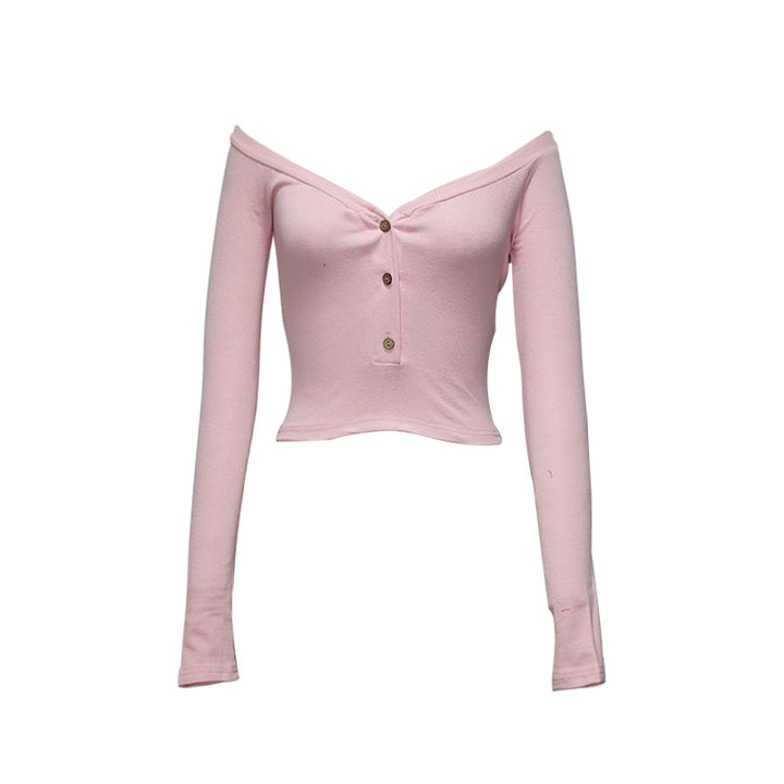 Dame Langærmet Crop-Top med slidsudskæring og knapdetaljer Stilla