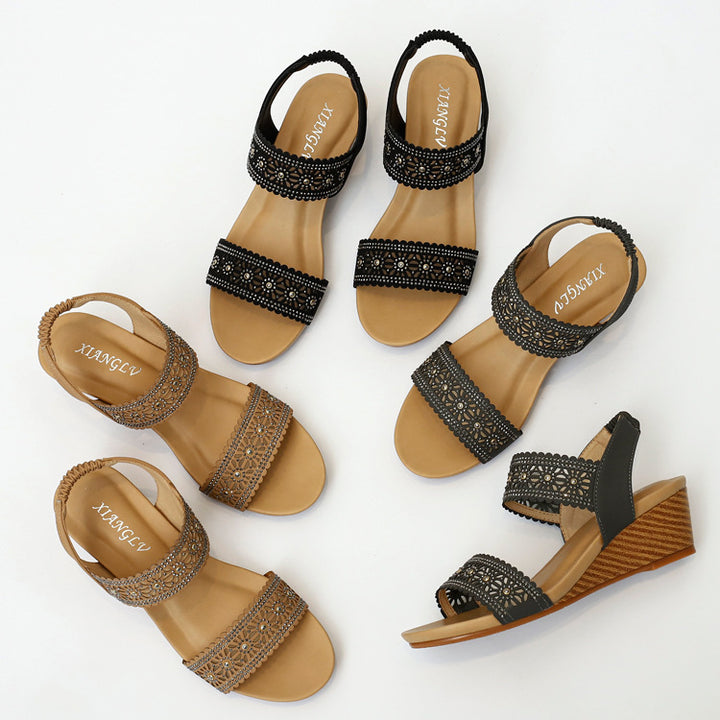 Dame Wedge-sandaler med kunstnerisk brokade dekoration og elastisk remdesign Stilla