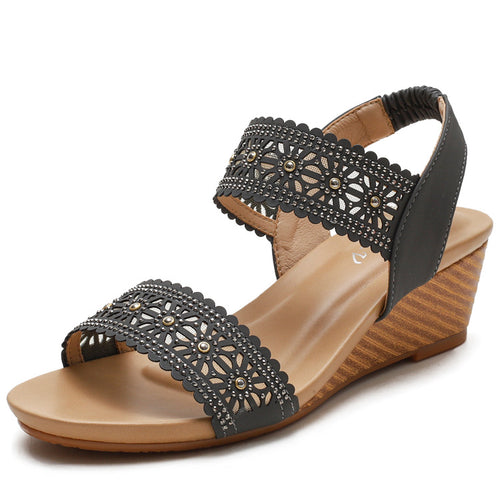 Dame Wedge-sandaler med kunstnerisk brokade dekoration og elastisk remdesign Stilla