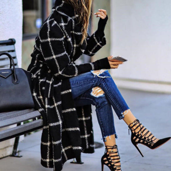 Dame lang frakke i ternet design med oversized pasform Stilla